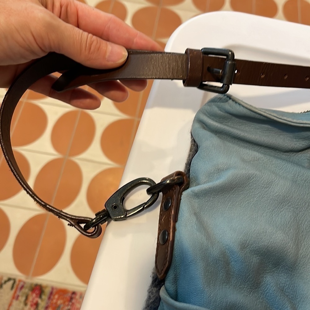 Anthropologie Holding Horses Blue Leather Plaid Crossbody - Picture 4 of 11
